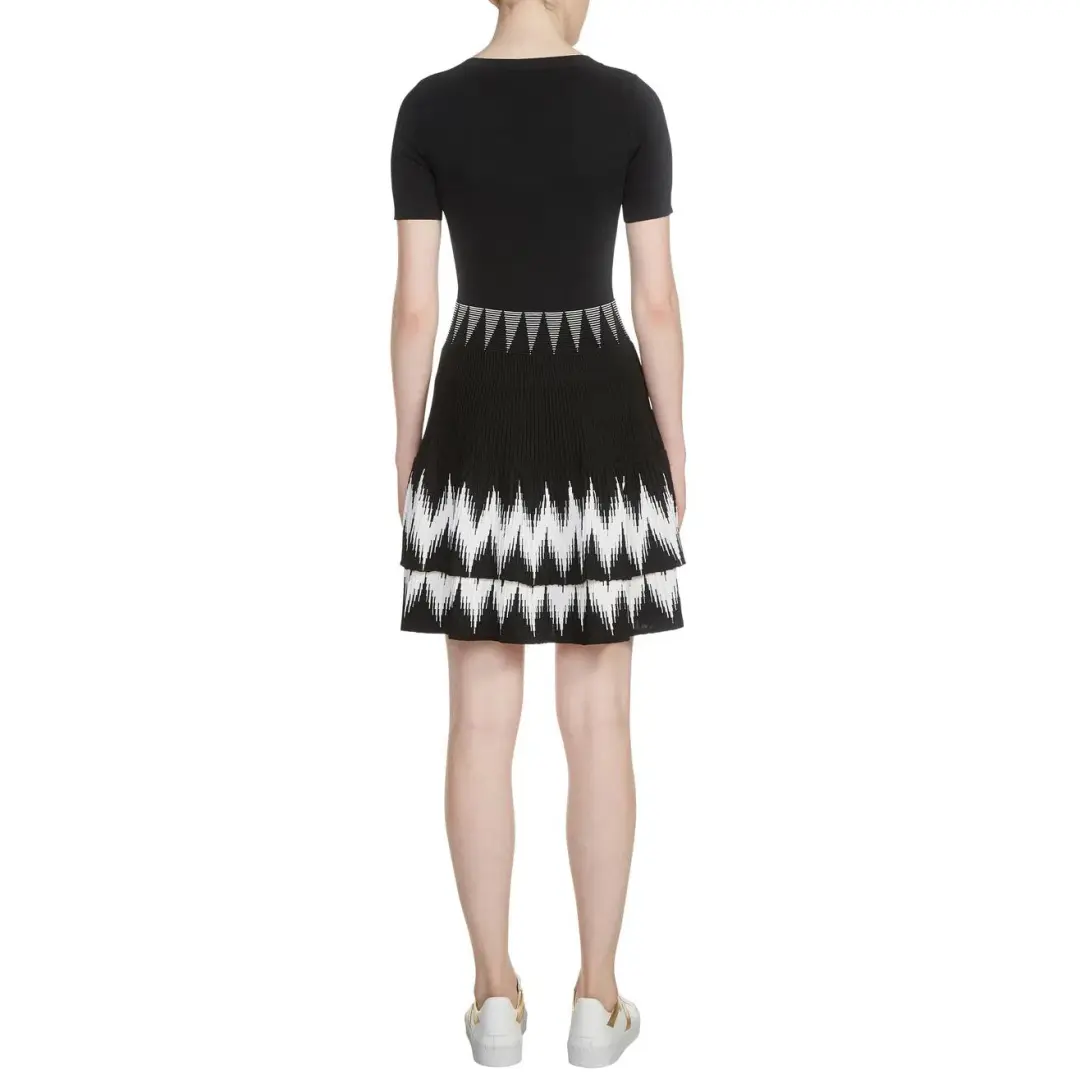 Maje Ralia Knit Ruffle Skater Dress Black/White Size 1 / Au 8 for rent on The Volte - main image