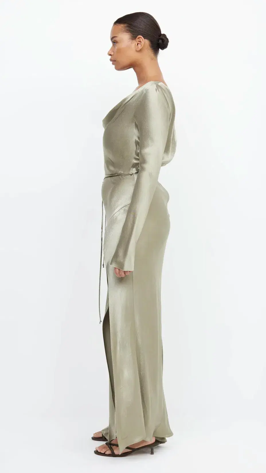 Bec & Bridge Moon Dance Long Sleeve Cowl Dress Sage Size 6 / XS for rent on The Volte - main image