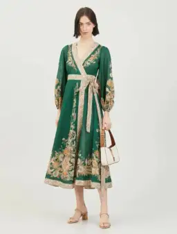 Zimmermann Devi Wrap Midi Dress Emerald/Paisley Size 1 / AU 8-10