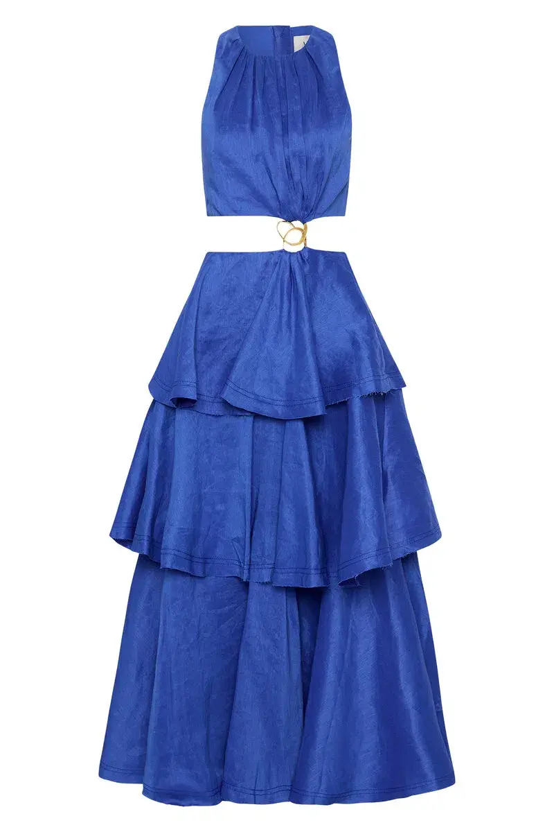 Aje Wave Cut Out Ring Midi Dress Blue Size AU 6 for rent on The Volte - main image