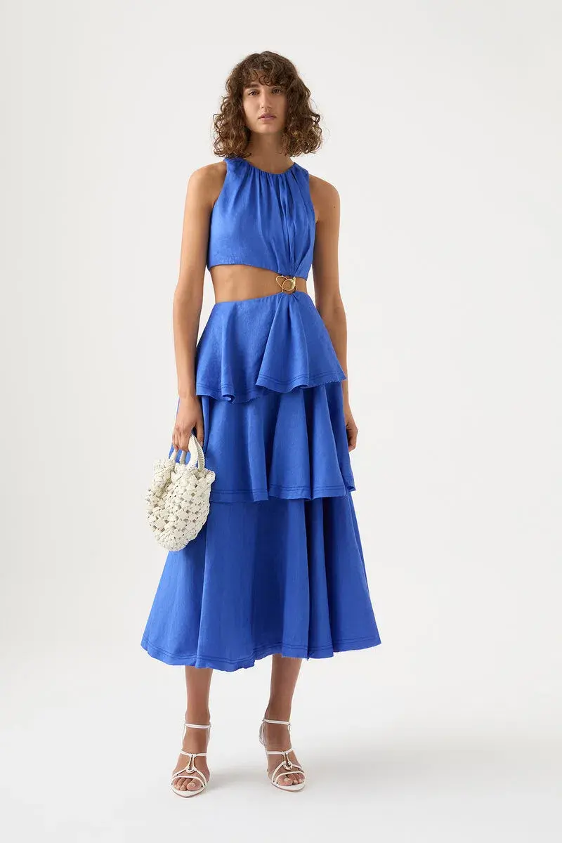 Aje Wave Cut Out Ring Midi Dress Blue Size AU 6 for rent on The Volte - main image