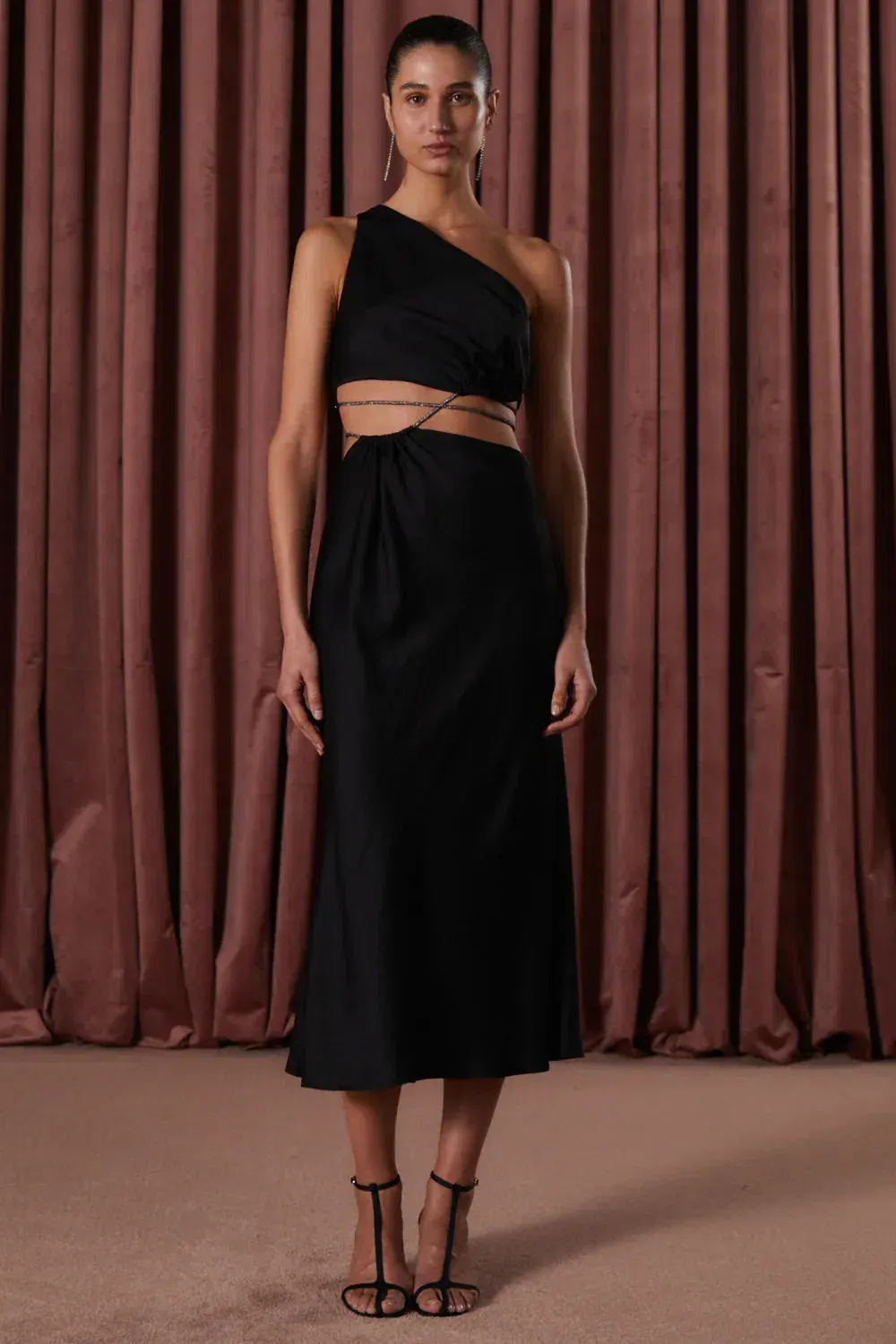 Misha Dimitra Satin Midi Dress Black Size AU 6 for rent on The Volte - main image