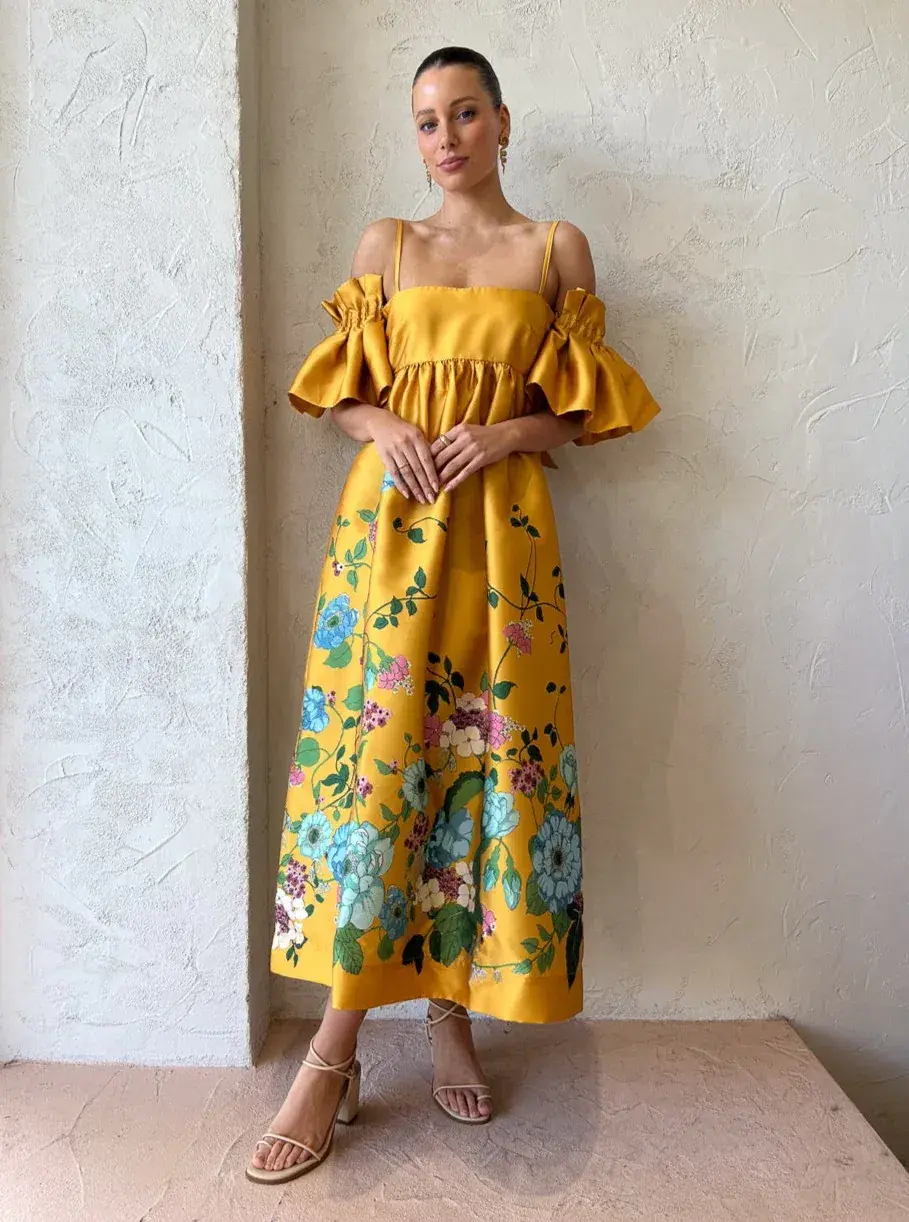 Alemais Dana Midi Dress Marigold Size AU 10 for rent on The Volte - main image