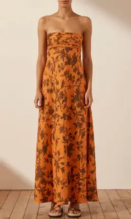 Shona Joy Uli Linen Corded Strapless Maxi Dress Orange Size AU 12