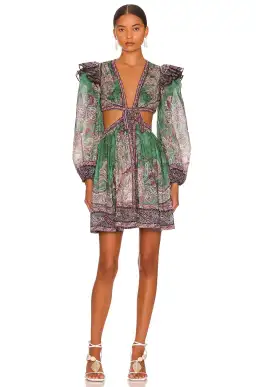 Zimmermann The Anneke Ruffle Mini Dress in Teal Paisley Size 1/ AU10