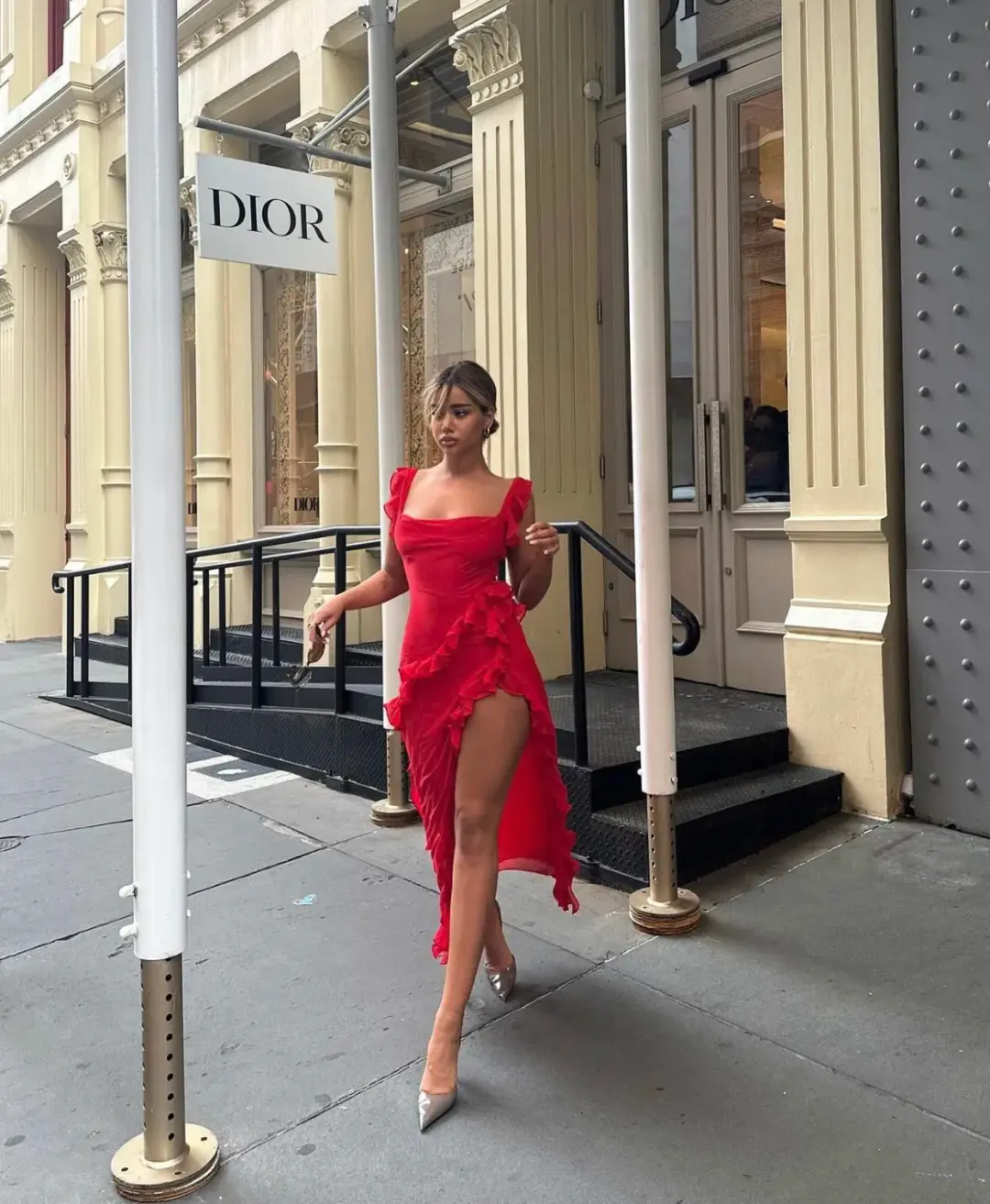 House of CB Ariela Ruffle Dress Cherry Size 6 for rent on The Volte - main image