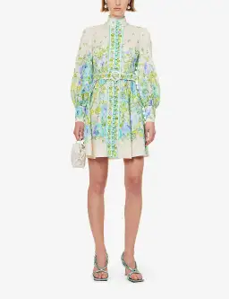 Zimmermann Raie Buttoned Mini Dress Teal/Blue Floral Size 1 / Au 10 for rent on The Volte - image 1