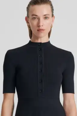 Scanlan Theodore Crepe Knit Short Sleeve Button Midi Dress Black Size XS/AU 6 for rent on The Volte - image 3