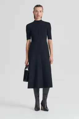 Scanlan Theodore Crepe Knit Short Sleeve Button Midi Dress Black Size XS/AU 6 for rent on The Volte - image 1