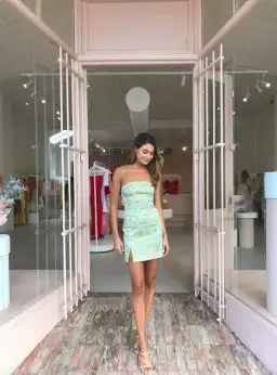 Bec & Bridge Cali Cruisin Mini Dress Green Floral Size S / Au 8 for rent on The Volte - image 5