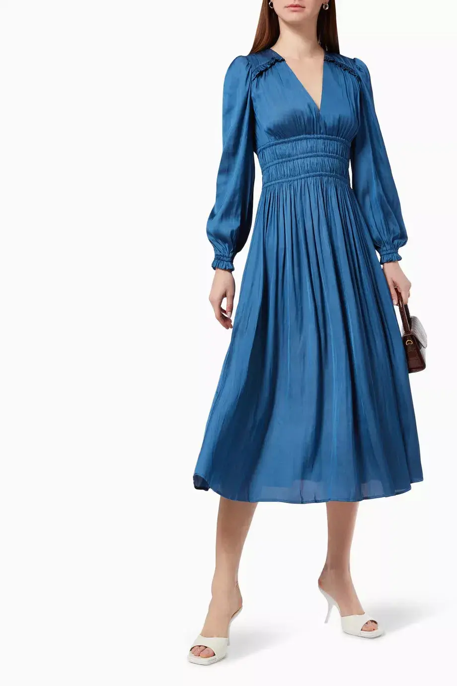 Maje Riannette Flared Midi Dress Blue Size 36FR / AU 8 for rent on The Volte - main image
