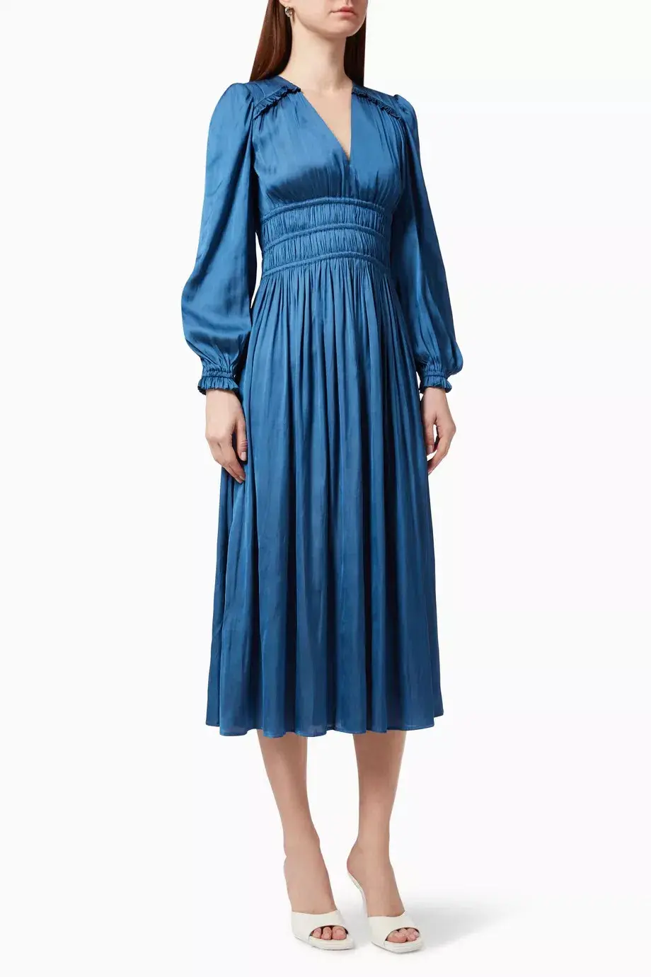 Maje Riannette Flared Midi Dress Blue Size 36FR / AU 8 for rent on The Volte - main image