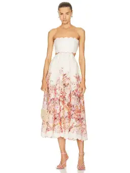 Zimmermann The Devi Scallop Midi Dress in Cream Floral Size 0/Au 8 for rent on The Volte - image 1