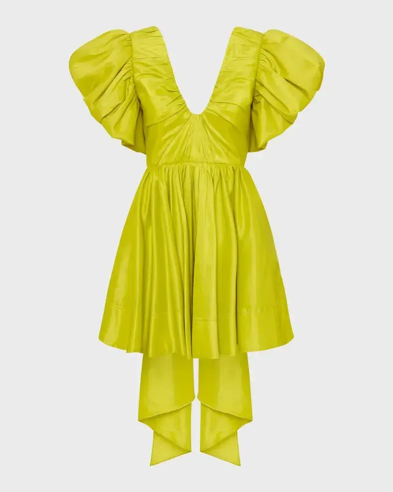 Aje Gretta Bow Back Puff Sleeve Mini Dress Green Size 10 for rent on The Volte - main image
