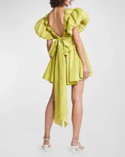 Aje Gretta Bow Back Puff Sleeve Mini Dress Green Size 10 for rent on The Volte - image 2