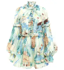 Leo Lin Riley Tie Neck Mini Dress Vacanza Print Size 10