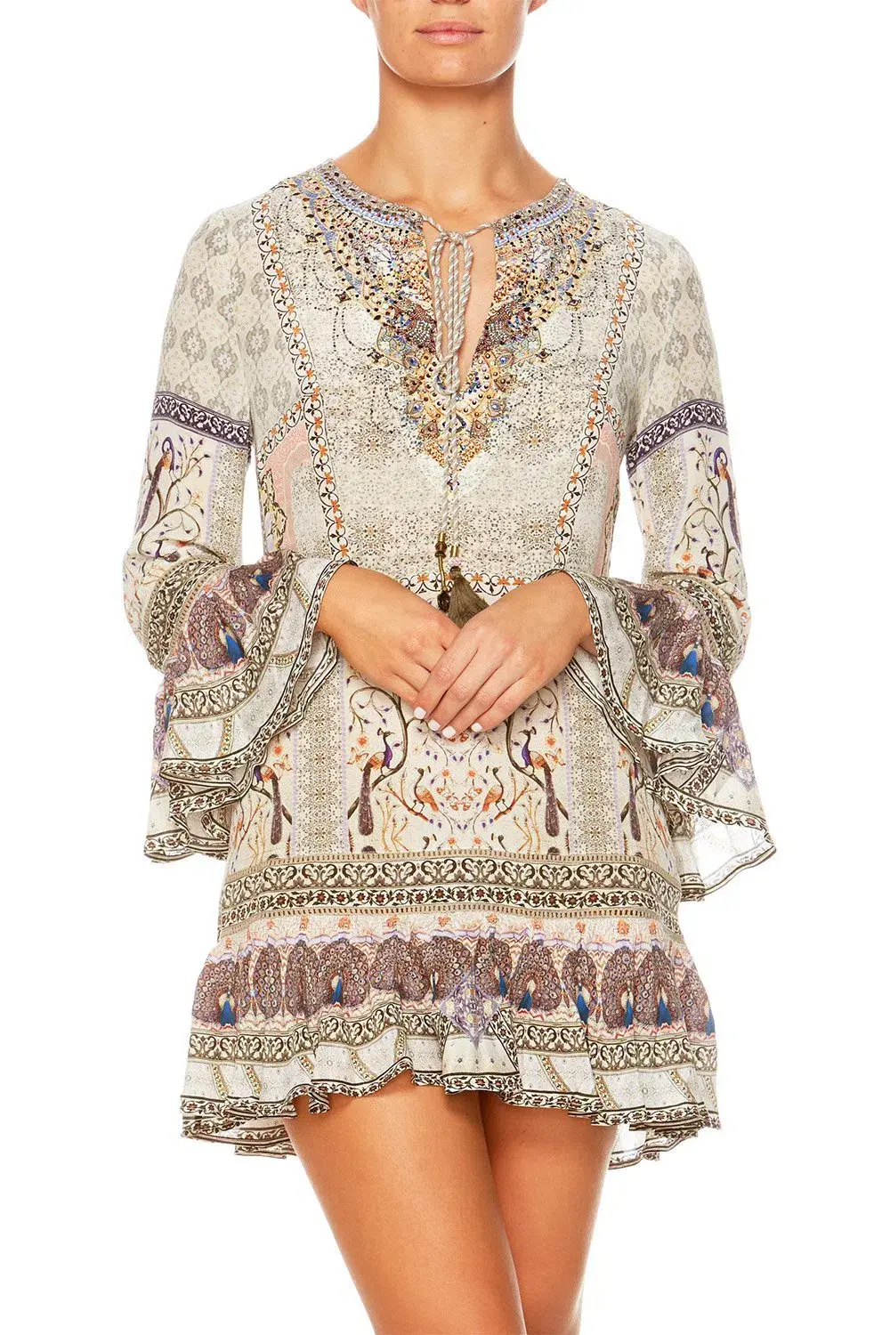 Camilla Frill Hem Long Sleeve Mini Dress Mama Bakshi Print Size 6 - Image 3