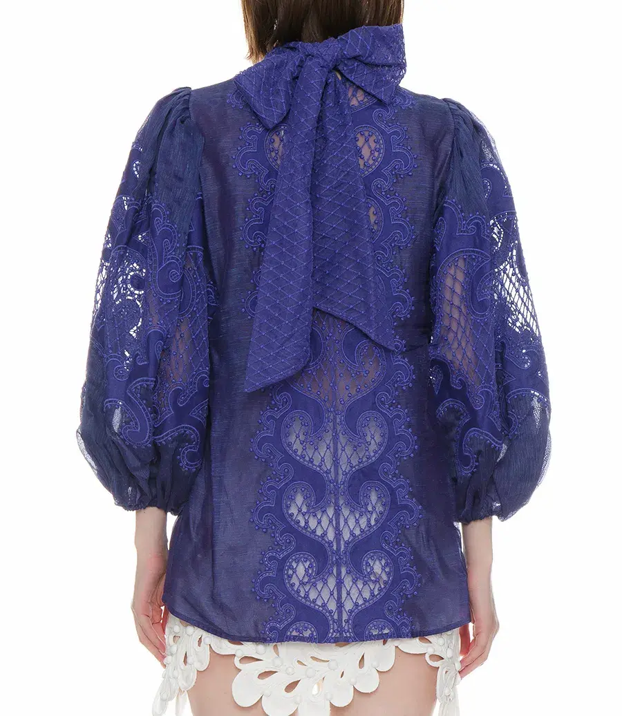Zimmermann Brightside Knot Blouse Blue Size 0/ AU 8 for rent on The Volte - main image
