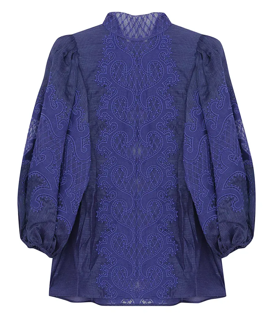 Zimmermann Brightside Knot Blouse Blue Size 0/ AU 8 for rent on The Volte - main image