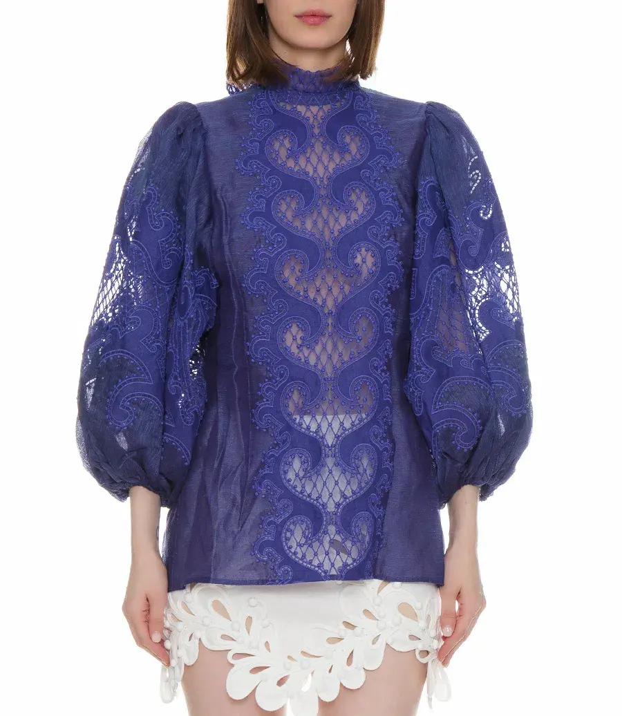Zimmermann Brightside Knot Blouse Blue Size 0/ AU 8 for rent on The Volte - main image