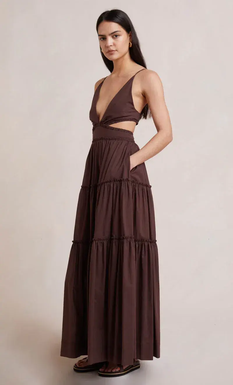 Bec & Bridge Carla V Maxi Dress Brown Size 6 for rent on The Volte - main image