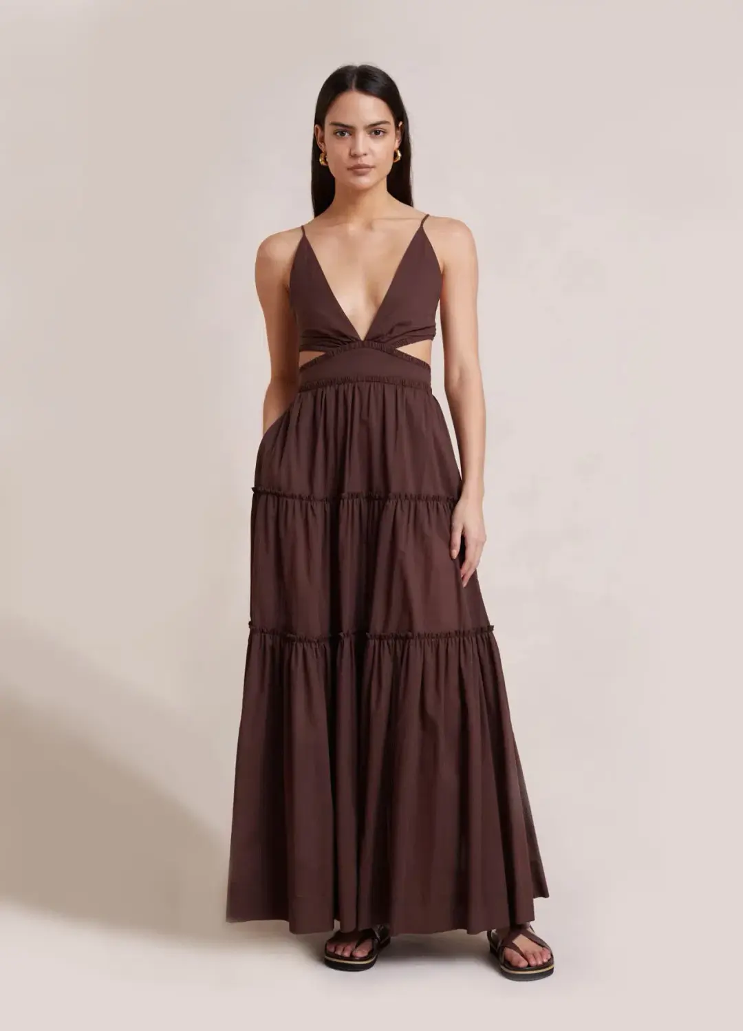 Bec & Bridge Carla V Maxi Dress Brown Size 6 for rent on The Volte - main image