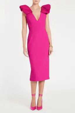 Rebecca Vallance Cupid's Bow Midi Dress Pink Size 8