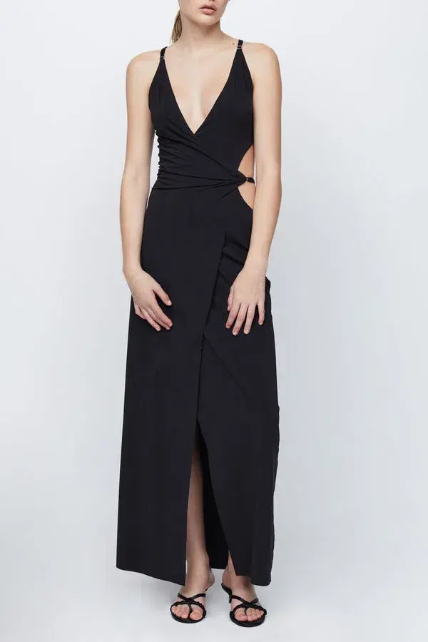 Bec & Bridge Zadie Wrap Maxi Dress Black Size 8 for rent on The Volte - main image
