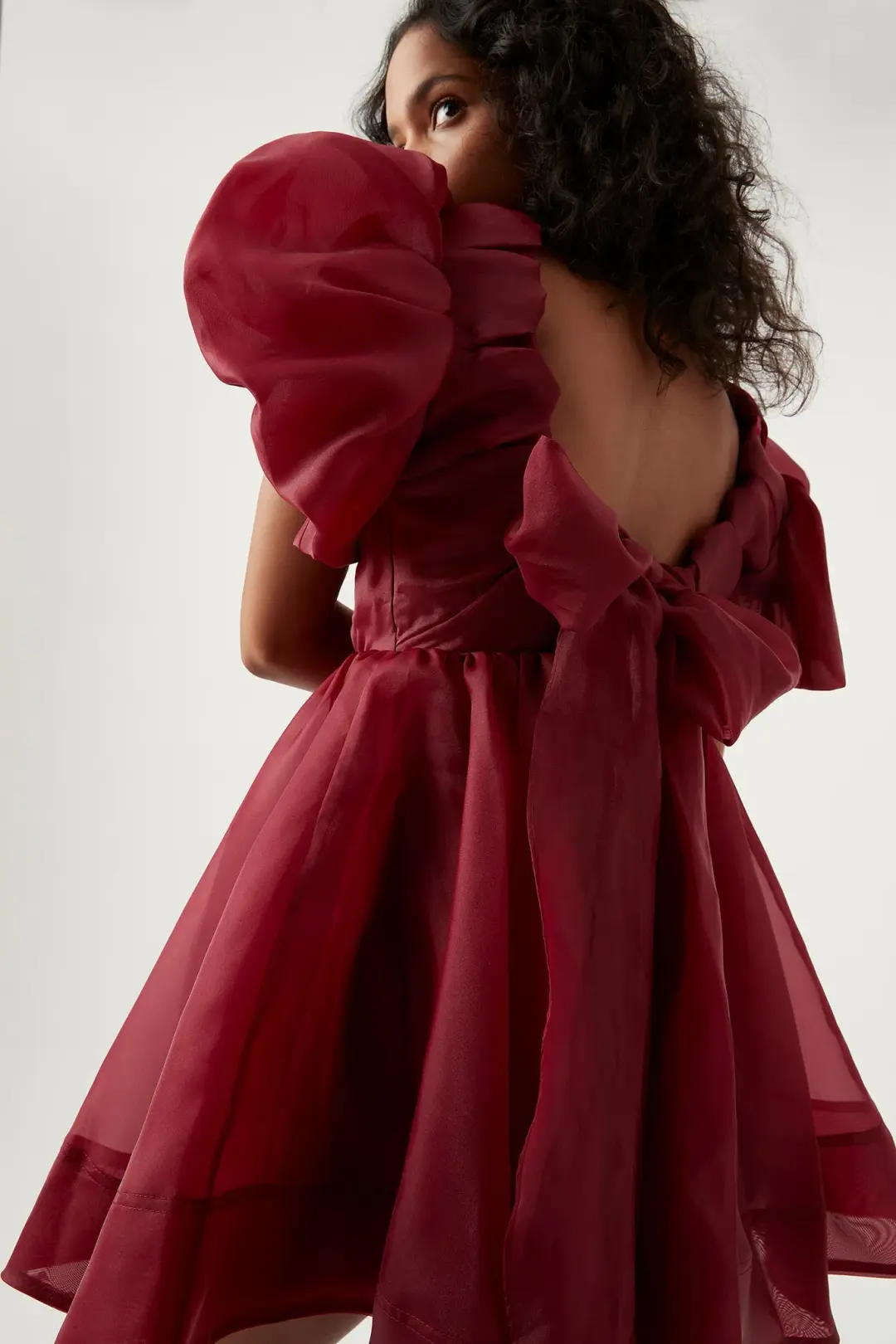 Aje Gretta Organza Mini Dress Burgundy Size 8 for rent on The Volte - main image