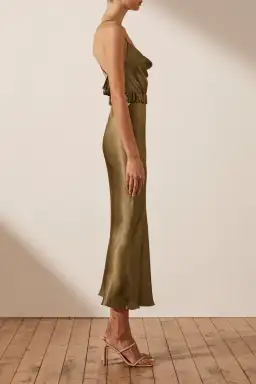 Shona Joy Gala Bias Midi Dress w/ Belt Warm Olive Size 8 for rent on The Volte - image 2