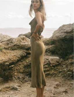 Shona Joy Gala Bias Midi Dress w/ Belt Warm Olive Size 8 for rent on The Volte - image 5