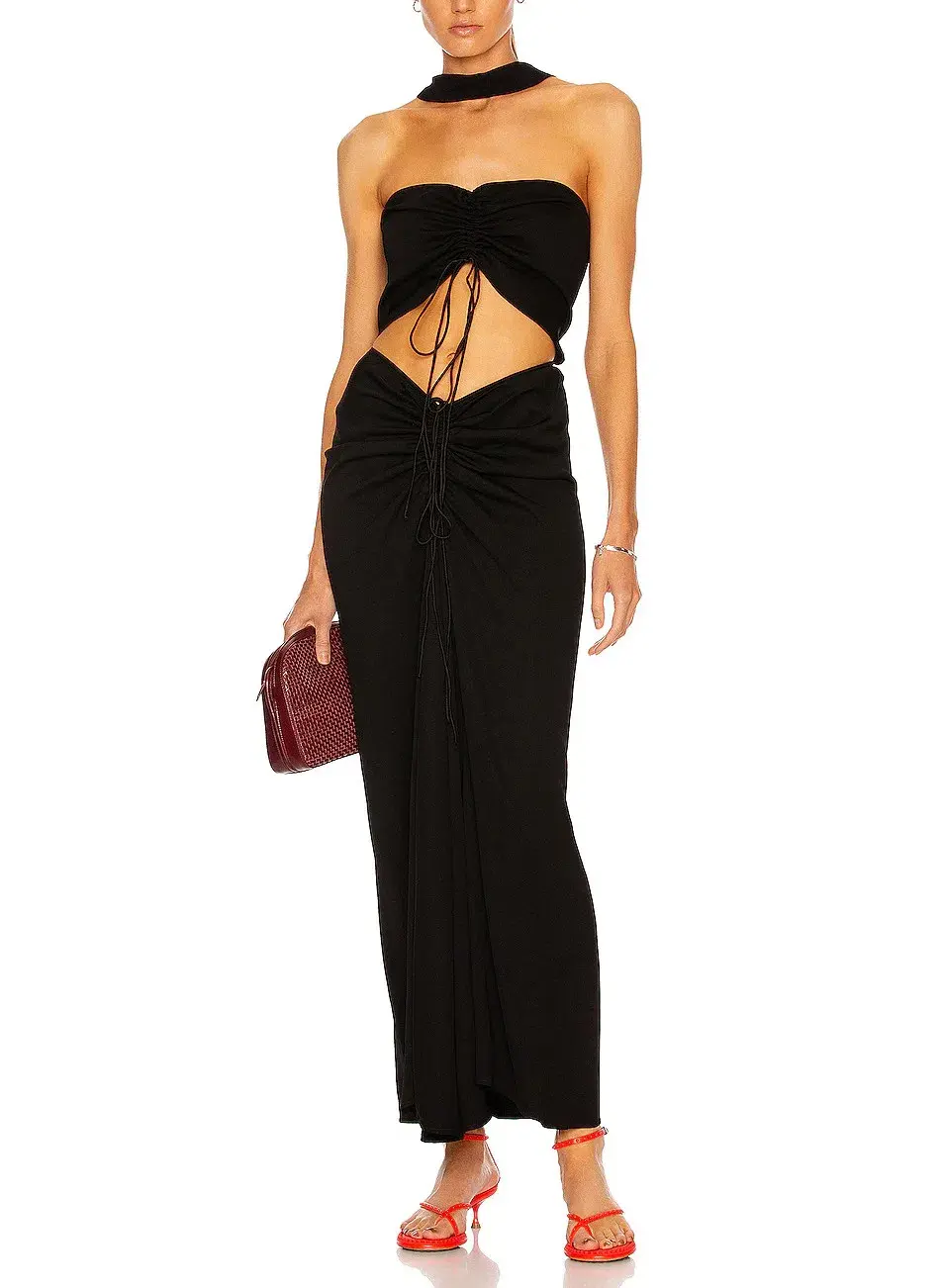 Christopher Esber Reversed Halter Disconnect Ruched Maxi Dress in Black Size 10 for rent on The Volte - main image