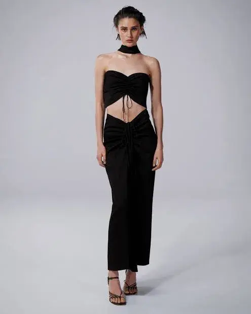 Christopher Esber Reversed Halter Disconnect Ruched Maxi Dress in Black Size 10 for rent on The Volte - main image