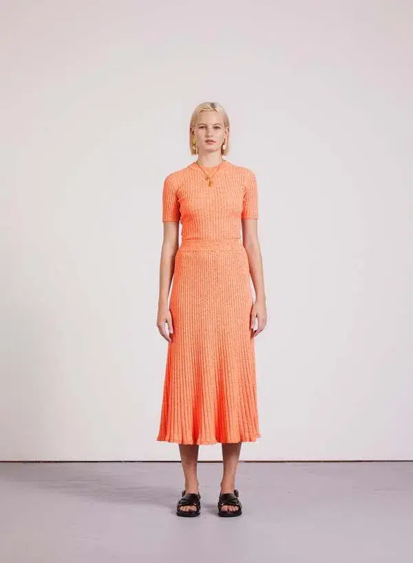 Anna Quan Bebe Top and Felicia Skirt Ribbed Knit Set Orange Zest Size AU 6 for rent on The Volte - main image
