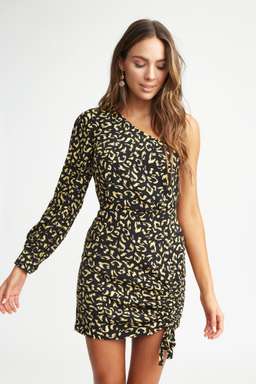 Kookai LEOPARD ONE SHOULDER DRESS SIZE 38