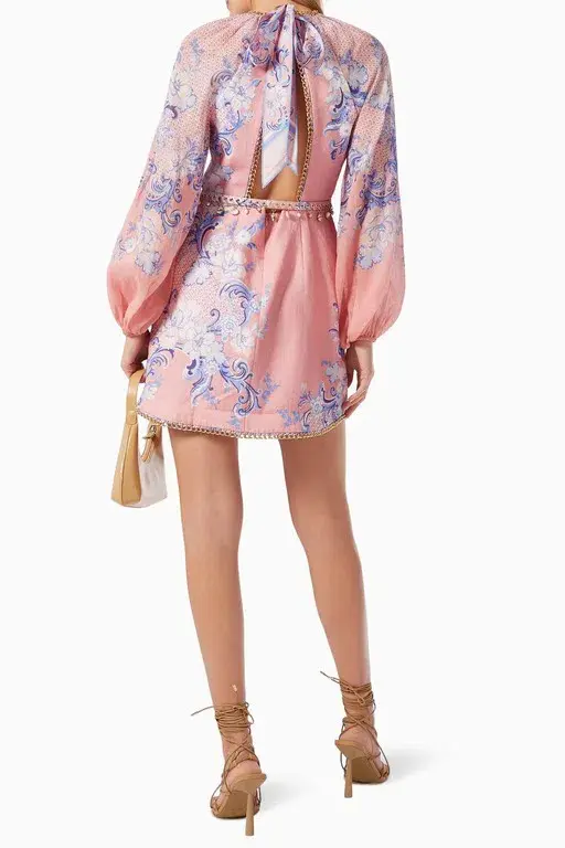 Zimmermann Postcard Mini Dress Swirl Floral Coral Size 1/Au 10 for rent on The Volte - main image