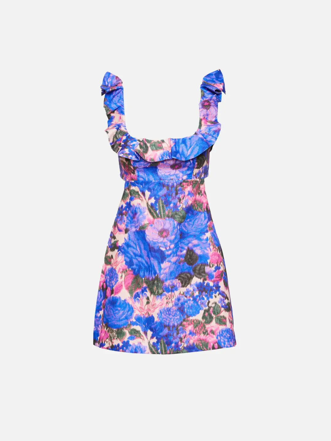 Zimmermann High Tide Frilled Mini Dress in Purple Ikat Floral Size 1/Au 10 for rent on The Volte - main image