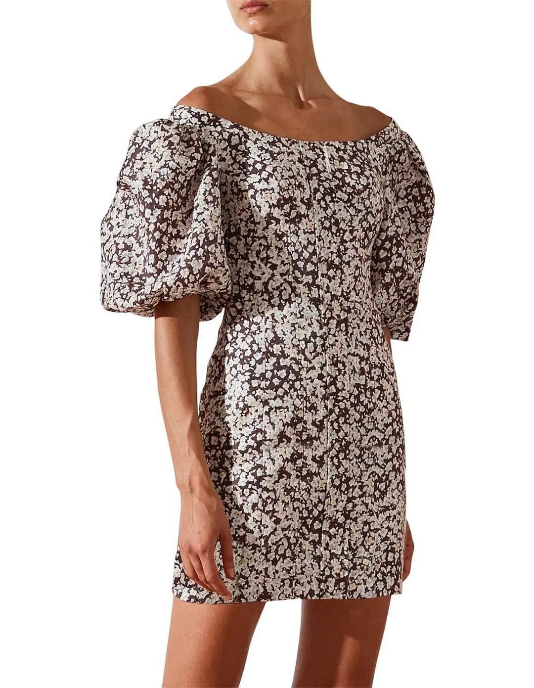 Shona Joy Dahlia Ots Fitted Mini Dress Print Size 10 for rent on The Volte - main image