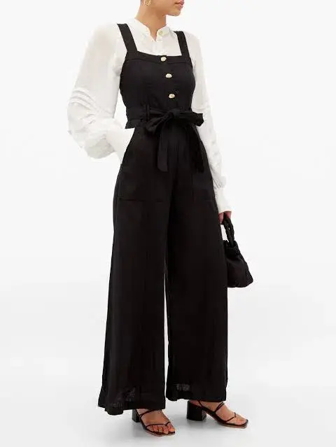 Aje Sunpointe Linen Jumpsuit Black Size 8 for rent on The Volte - main image