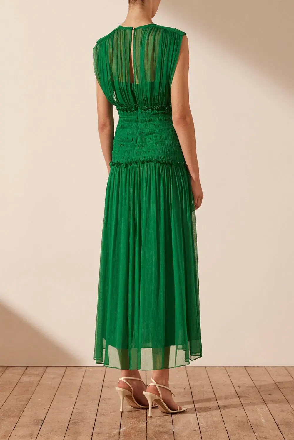 Shona Joy Malina Round Neck Midi Dress Tree Green Size 14 for rent on The Volte - main image