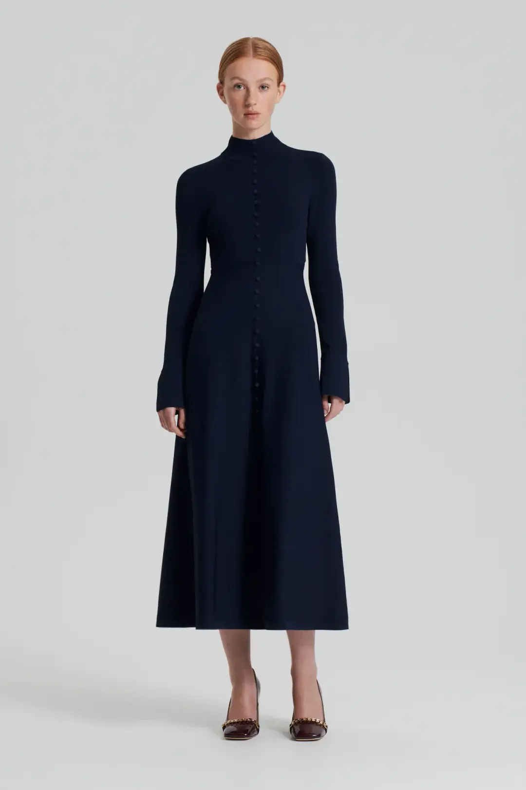 Scanlan Theodore Crepe Knit Button Polo Dress Navy Size S / Au 8 for rent on The Volte - main image