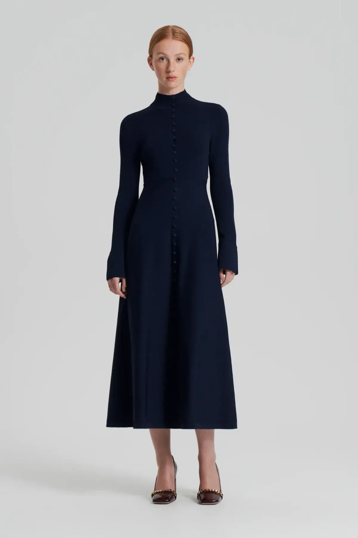 Scanlan Theodore Crepe Knit Button Polo Dress Navy Size S / Au 8 - Image 1