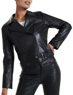 Ena Pelly Classic Leather Biker Jacket in All Black Size AU 12 for rent on The Volte - image 4