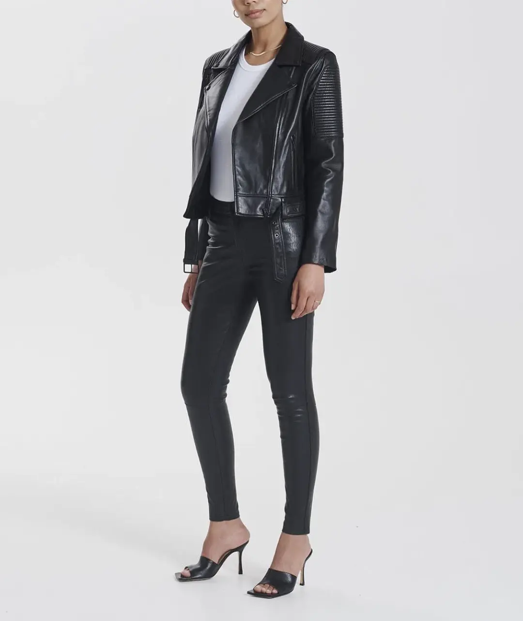 Ena Pelly Classic Leather Biker Jacket in All Black Size AU 12 for rent on The Volte - main image