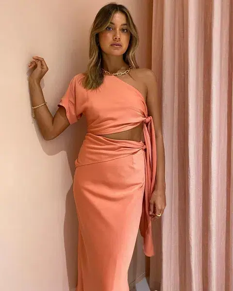 Issy Mona Midi Dress Coral Size 10 for rent on The Volte - main image