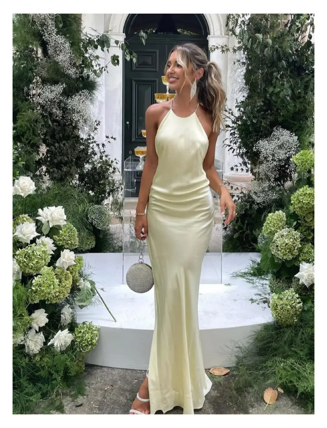 Michael Lo Sordo Hudson Bias Crystalline Maxi Dress Pale Yellow Size 8 for rent on The Volte - main image