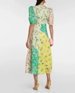 Alemais Kenzie Patchwork Linen Midi Dress Multi Floral Size 10 for rent on The Volte - image 2