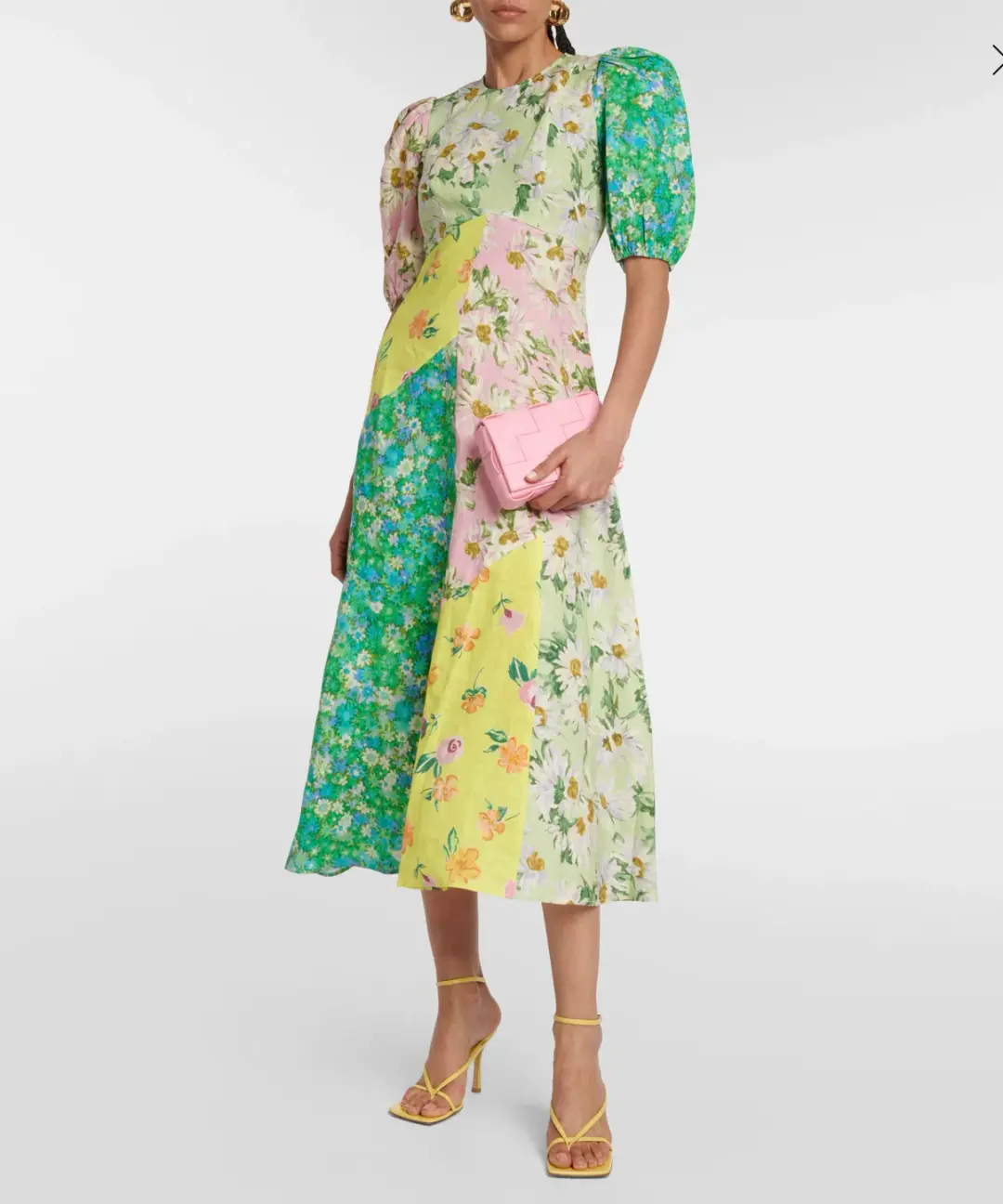 Alemais Kenzie Patchwork Linen Midi Dress Multi Floral Size 10 for rent on The Volte - main image