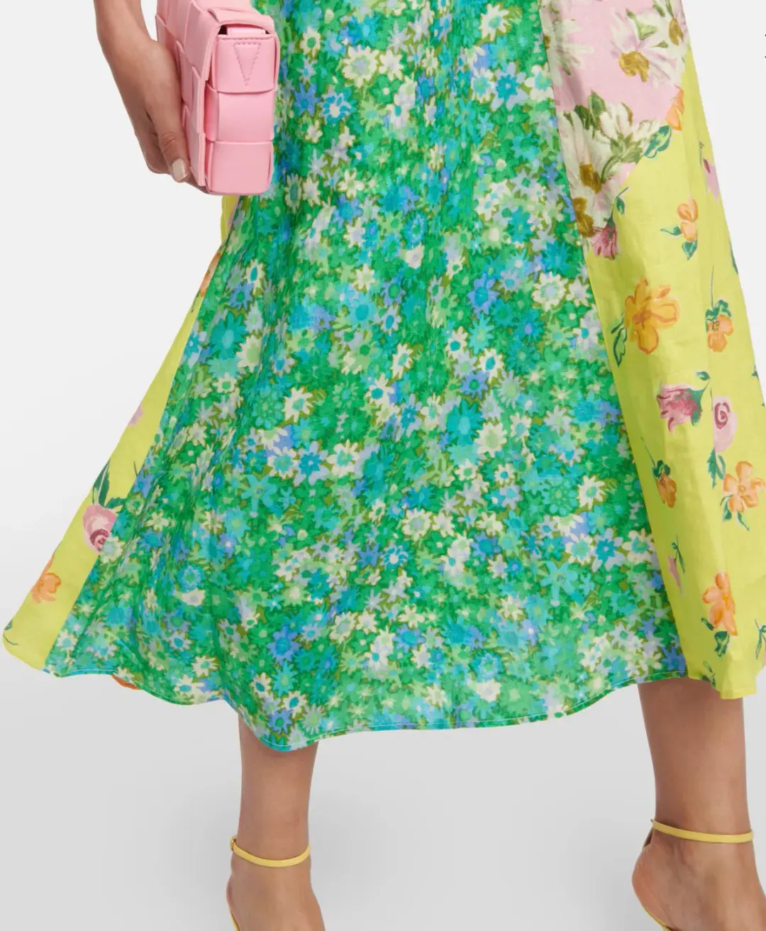 Alemais Kenzie Patchwork Linen Midi Dress Multi Floral Size 10 for rent on The Volte - main image