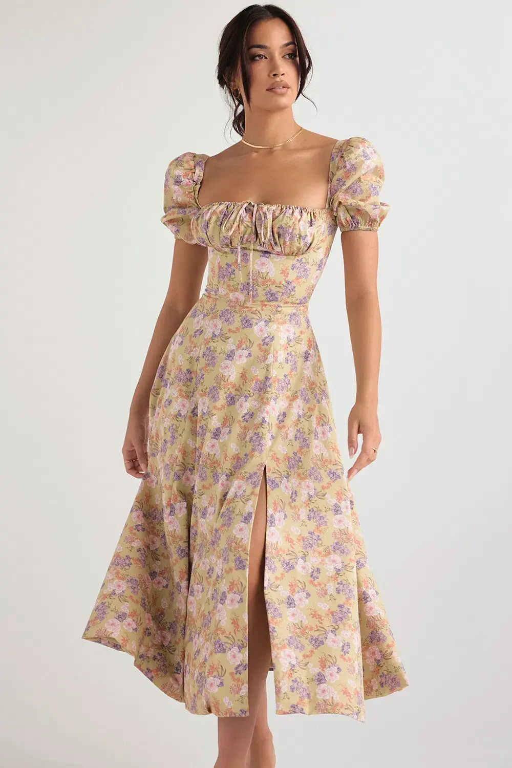 House of CB Tallulah Puff Sleeve Midi Sundress Peony Print Size 14 for rent on The Volte - main image